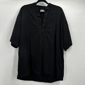 Basix Shirt Top Womens Large Black Linen Blend Minimalist Breathable Embroidered